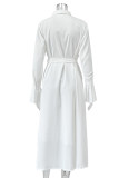 Elegant Solid Color Lace Up Pleated Shirt Collar Pleated Dresses