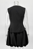 Elegant Solid Color Buttons O Neck Sleeveless Two Pieces