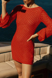 Sexy Solid Color Hollow Out Backless Swimwears Cover Up