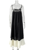 Casual Solid Color Patchwork Contrast Square Neck Sling Dresses