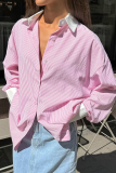Casual Stripe Patchwork Turndown Collar Tops