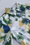 Elegant Splashed ink printing Buckle Contrast Turndown Collar Shirt Dresses