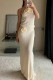 Sexy Solid Color Hook Flower Patchwork Halter Sleeveless Two Pieces