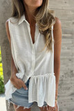 Casual Solid Color Buttons Pleated Flounce Turndown Collar Tops