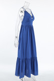 Sexy Solid Color Lace Up Backless Ruffle V Neck A Line Dresses
