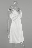 Sexy Solid Color Lace Patchwork V Neck Sling Dresses