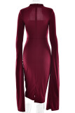 Sexy Elegant Solid Color Slit Zipper Half A Turtleneck Wrapped Skirt Dresses