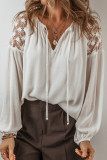 Casual Solid Color Lace Lace Up Patchwork V Neck Tops