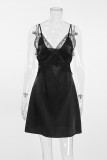 Sexy Solid Color Lace Patchwork V Neck Sling Dresses