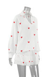 Casual Love Print Patchwork Ruffle V Neck Long Sleeve Two Pieces