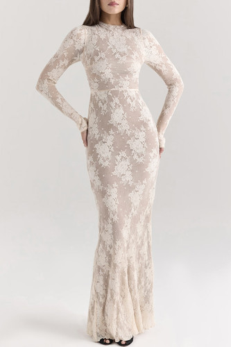Elegant Solid Color Lace O Neck Long Dresses
