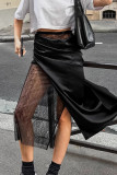 Sexy Lace Ruched Irregular Regular High Waist Straight Solid Color Bottoms