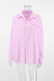 Casual Stripe Buttons Patchwork Turndown Collar Tops