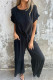 Casual Solid Color Pocket Lace Up Flounce O Neck Short Sleeve Two Pieces