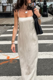 Casual Solid Color Distressed Zipper Square Neck Sling Dresses