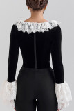 Sexy Solid Color Lace Ruffle U Neck Tops