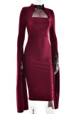 Sexy Elegant Solid Color Slit Zipper Half A Turtleneck Wrapped Skirt Dresses