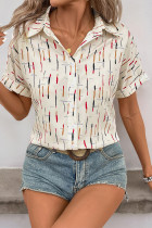 Casual Stripe Buttons Turndown Collar Tops