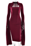 Sexy Elegant Solid Color Slit Zipper Half A Turtleneck Wrapped Skirt Dresses