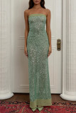 Sexy Solid Color Sequins Slit Sequined Strapless Long Dresses