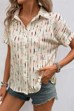 Casual Stripe Buttons Turndown Collar Tops