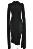 Sexy Elegant Solid Color Slit Zipper Half A Turtleneck Wrapped Skirt Dresses