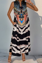 Casual National Totem Geometric Print Contrast V Neck Sleeveless Dresses