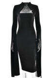 Sexy Elegant Solid Color Slit Zipper Half A Turtleneck Wrapped Skirt Dresses