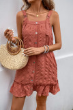 Casual Solid Color Pocket Texture Adjustable Square Neck Sling Dresses