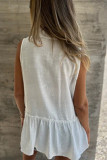 Casual Solid Color Buttons Pleated Flounce Turndown Collar Tops