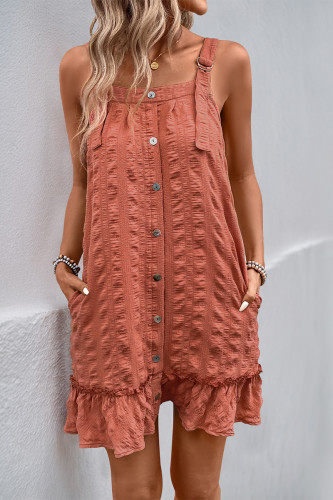 Casual Solid Color Pocket Texture Adjustable Square Neck Sling Dresses