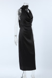 Sexy Solid Color Lace Up Halter One Step Skirt Dresses