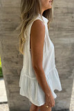 Casual Solid Color Buttons Pleated Flounce Turndown Collar Tops