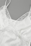 Sexy Solid Color Lace Patchwork V Neck Sling Dresses