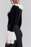 Sexy Solid Color Lace Ruffle U Neck Tops