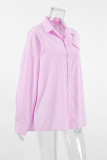 Casual Stripe Buttons Patchwork Turndown Collar Tops