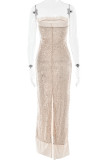 Sexy Solid Color Sequins Slit Sequined Strapless Long Dresses
