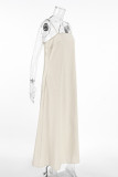 Casual Solid Color Distressed Zipper Square Neck Sling Dresses