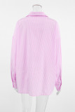 Casual Stripe Buttons Patchwork Turndown Collar Tops