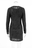 Casual Street Solid Color Ripped Distressed O Neck Wrapped Skirt Dresses