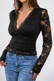 Sexy Solid Color Lace V Neck Tops