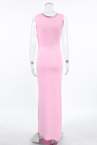 Casual Solid Color Ruched O Neck One Step Skirt Dresses