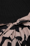 Elegant Floral Print Lace Up Buttons O Neck A Line Dresses