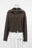 Casual Daily Solid Color Zipper Gross Turndown Collar Outerwear