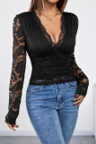 Sexy Solid Color Lace V Neck Tops
