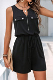 Casual Solid Color Zipper O Neck Loose Rompers