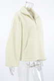 Casual Daily Solid Color Pocket Zipper Turndown Collar Tops