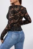 Sexy Solid Color Lace V Neck Tops