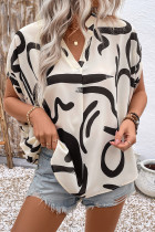Casual Geometric Print Patchwork Contrast V Neck Tops