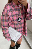 Casual Street Plaid Patchwork Contrast Turndown Collar Tops